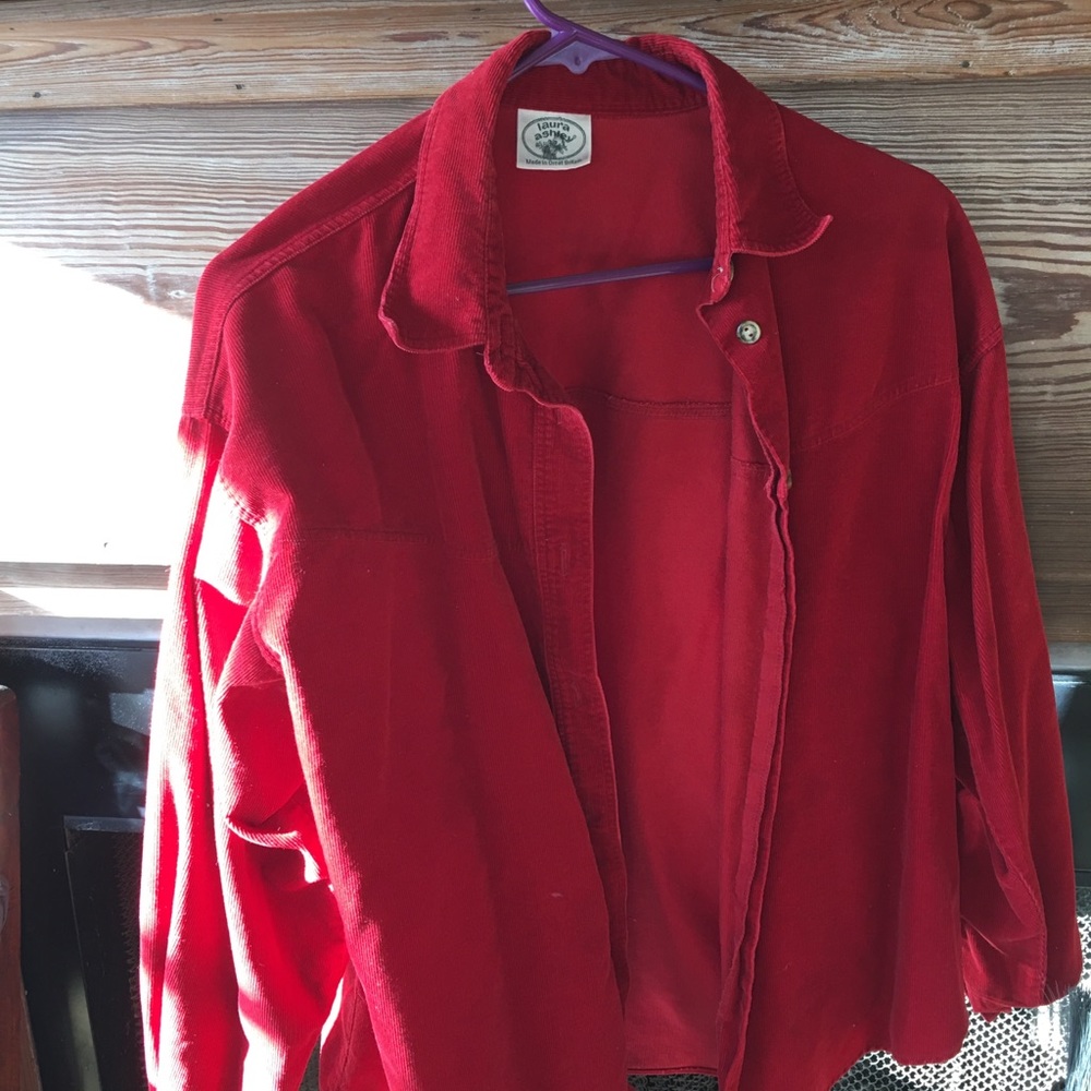 EUC preppy Laura Ashley corduroy red shirt